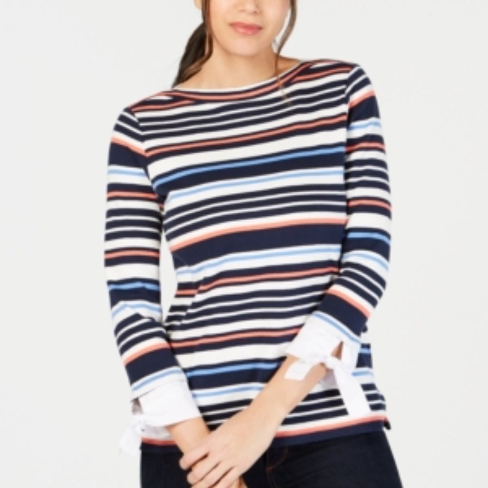Charter Club Petite/SM Cotton Tie-Sleeve Top